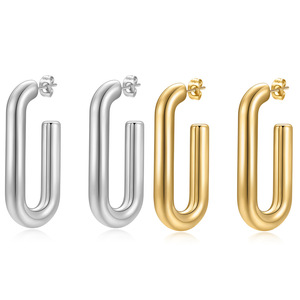 Boucles d'oreilles en forme de U, 20mm, en acier inoxydable, plaqué or, design géométrique, bijoux à la mode pour femmes - Product Image 1