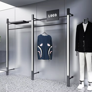 Taille personnalisée tout dernier porte-vêtements <span class=keywords><strong>mural</strong></span> noir vêtements présentoir femmes homme boutique lumière LED vêtements étagères avec lumières - Product Image 3