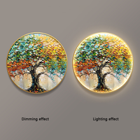 Peinture Moderne Arbre d'Argent Hall d'Entrée Art Décor Peintures Rondes Incrustées de Diamants Peinture LED Lumineuse