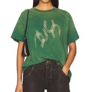 Camiseta Oversize de Algodón Vintage al por Mayor OEM con Bordado, Efecto Desgastado y Decolorado por el Sol, Gráfico DTG, Corte Cuadrado, Borde Personalizado para Mujer - Product Image 1