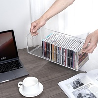 2 supports de CD en acrylique transparent empilables, boîtes de rangement pour CD, étuis de présentation pour disques musicaux et DVD avec poignées découpées