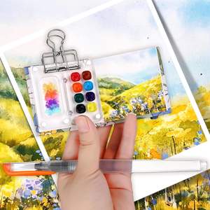 Mini ensemble de peinture <span class=keywords><strong>aquarelle</strong></span> <span class=keywords><strong>portable</strong></span> 11 pièces <span class=keywords><strong>Kit</strong></span> de palette de voyage avec boîte en acrylique transparent 3 carnets de croquis de poche 6 pinceaux d'artiste - Product Image 4