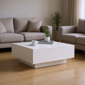 Mesa de centro de madera de ingeniería blanca de 31.5x31.5x12.2 pulgadas, muebles minimalistas y modernos para sala de estar con almacenamiento - Product Image 2