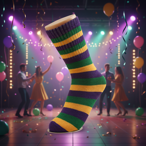 Chaussettes de fête personnalisées avec logo, rayées violettes, vertes et jaunes, pour hommes et femmes, pour le Mardi Gras - Product Image 1