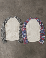 T-shirt à manches longues raglan camouflage personnalisé en coton épais pour homme, motif camouflage vintage streetwear imprimé effet vieilli