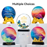 Nouveau trophée rond en cristal avec impression UV, gravure laser motif cerf doré, récompense annuelle pour le gala et la reconnaissance des employés