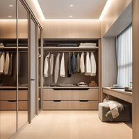 Système de dressing sur mesure, aménagement de rangement multi-zones réglable pour espace vestiaire de villa de luxe
