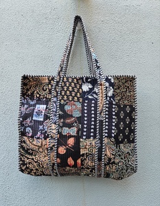 Bolsa de Tela 100% Hecha a Mano, con Estampado Floral Azul, Estilo Vintage Boho, Ecológica, para Compras, Precio al por Mayor - Product Image 1