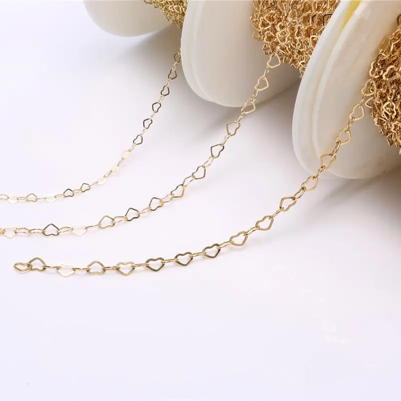 Moda Sterling Silver Heart Bulk Chains para Jóias Fazendo Waterpoof 14K Gold Filled Cadeia Permanente