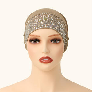 Jersey de algodón con diamantes de imitación elásticos de moda para mujer musulmana, turbante interior, gorra interior, accesorios para hiyab - Product Image 4