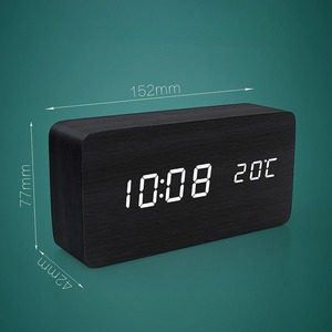 Nhà Máy Bán buôn sáng tạo bằng gỗ kỹ thuật số thời gian hiển thị nhiệt độ 3 Bộ đồng hồ báo thức LED Điều khiển bằng giọng nói Bảng trang trí đồng hồ - Product Image 4