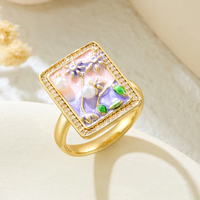 Bague en cuivre micro-incrustée d'émail, style chinois tendance, ouverture personnalisable, motif floral peint à l'huile, réglable