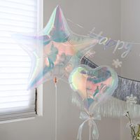 Vente en gros de ballons transparents arc-en-ciel en forme de papillon, étoile en forme de coeur, couleur dégradée, ballons laser holographiques irisés