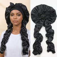 Gorro de satén largo para el cabello, para trenzas y cabello largo, ajustable, de seda, para dormir, con correas retorcidas, gorro de cuidado del cabello para mujer