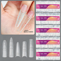 240 faux ongles français à couverture complète, à presser, en gel souple, forme cercueil, avec lignes auxiliaires pour une coupe facile, pour extension de gel
