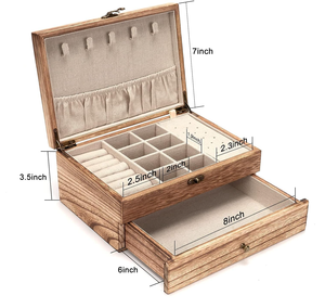 Boîte à bijoux en bois rustique pour organiser les bijoux, boîte de rangement pour boucles d'oreilles, bagues, colliers, bracelets - Product Image 5