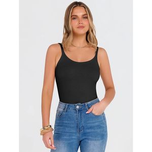 Camiseta sin mangas de punto acanalado para mujer FOXA, cuello redondo, ajuste ceñido, para entrenamiento, básica, transpirable, de algodón y elastano - Product Image 3