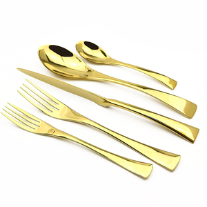 <span class=keywords><strong>amazon</strong></span> el logotipo del OEM de acero inoxidable chapado en oro cena cubiertos cuchillo tenedor cuchara conjunto cubiertos - Product Image 2
