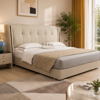 Cadre de lit en cuir Channel avec tête de lit capitonnée, lit plateforme moderne, ensemble de meubles de chambre à coucher taille King Queen
