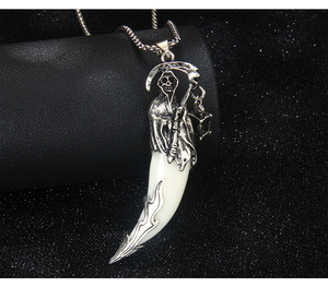 Nouveau Collier en Acier Inoxydable avec motif Grim Reaper, faucille, fantôme et dent de loup simulée, style Hip Hop Européen et Américain, chaîne de pull imposante - Product Image 4