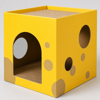 YAOYUE Doppelschichtiger Käsebox-Kratzbaum für Katzen, Leuchtend Gelbes Wellpappe mit Bogeneingang, 30x31x31cm