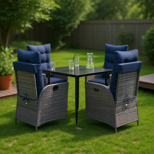 Set da Pranzo da Giardino in Rattan Grigio per 4 Persone, Resistente alle Intemperie, Design Contemporaneo - Product Image 2