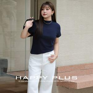 Camiseta de manga corta con cuello alto para mujer, talla grande, color sólido, tejido de punto, color gris - Product Image 5