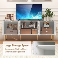 Meuble TV blanc de style Mid-Century Modern avec portes à motifs géométriques et finitions dorées, console multimédia de 60 pouces, logo personnalisé en marque blanche