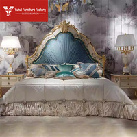 Französischer Königlicher Luxus Anpassbares Holz-Schlafzimmer-Set Muschelblau Gepolstertes Bett für Villa Zuhause Muschelblau Gepolstertes Bett