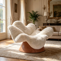 Fauteuil pivotant de luxe moderne et durable en fausse fourrure douce, motif pétales de fleurs blancs, idéal pour salon, chambre, appartement, salon de coiffure, hôtel
