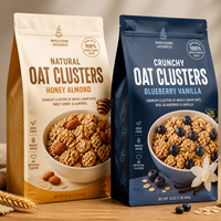 Op maat bedrukte snacks achtzijdig gesealde zakken, food grade, platte bodem, ritssluiting, voor ontbijtgranen, havermout, granola, snacks en graanverpakkingen