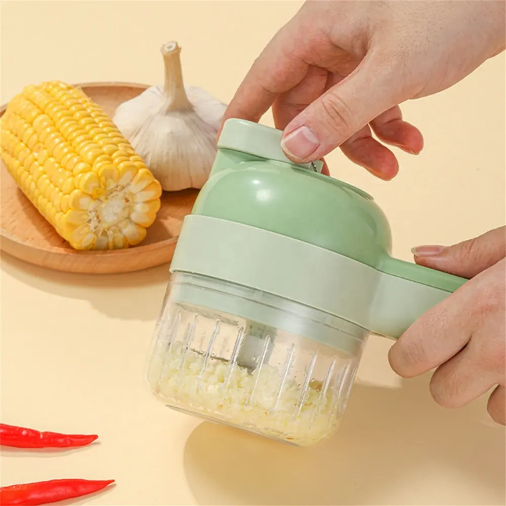 Portable 4 in 1 Handheld Electric Vegetable Slicer USB Rechargeable Food Processor Garlic Chili Onion Celery Ginger Meat Chopper