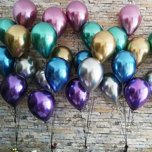 Balon krom logam lateks selamat ulang tahun pernikahan Balon ungu hijau mawar biru perak emas metalik Balon Helium udara
