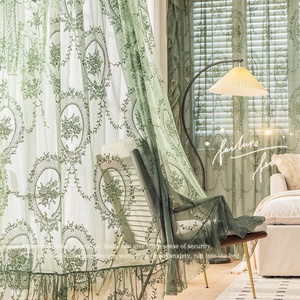 Tenda in <span class=keywords><strong>Pizzo</strong></span> Trasparente Bianca e Verde Scuro con Motivi Floreali in Stile Pastorale <span class=keywords><strong>Francese</strong></span> <span class=keywords><strong>per</strong></span> Camera da Letto e Soggiorno - Product Image 2