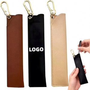 Custom LOGO Portable PU Leather Pen Case with Keychain Pen Sleeve Pouch Anti-Lost Pencil Pouch for School Office Business <b>Gifts</b> - Product Image 1
