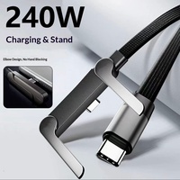 Support de téléphone pliable 240W avec câble de données Type-C à charge rapide à tête coudée pour téléphones mobiles et téléphones portables, gaine tressée