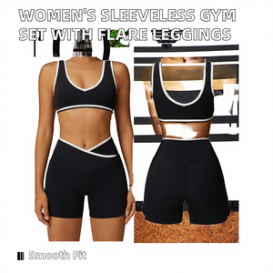 Ensemble de tenue de sport 2 pièces pour femme, de haute qualité, réversible, respirant, sans couture, avec logo personnalisé, décontracté, pour le fitness et l'entraînement - Product Image 2