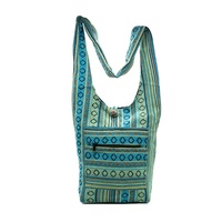 Bolso reciclable bolso Nepal hizo telar de mano ondeando diseño Floral tejido Gheri cabestrillo de algodón hombro bohemio bolso-Algodón