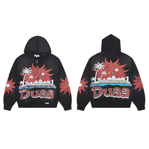 Ultima Novità Europea: Felpa Sportiva con Zip DUAA e Strass Stampati, <span class=keywords><strong>Abbigliamento</strong></span> <span class=keywords><strong>Hip</strong></span>-<span class=keywords><strong>hop</strong></span> <span class=keywords><strong>da</strong></span> Uomo in Vendita all'Ingrosso - Product Image 1