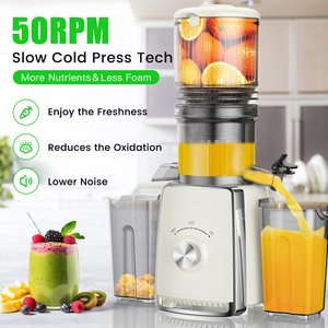 Exprimidores de Prensado en Frío - Exprimidores Masticadores con Boca de Alimentación Grande de 5.3'', Alto Rendimiento de Jugo de 300W, Dos Vasos de 800ml - Product Image 3
