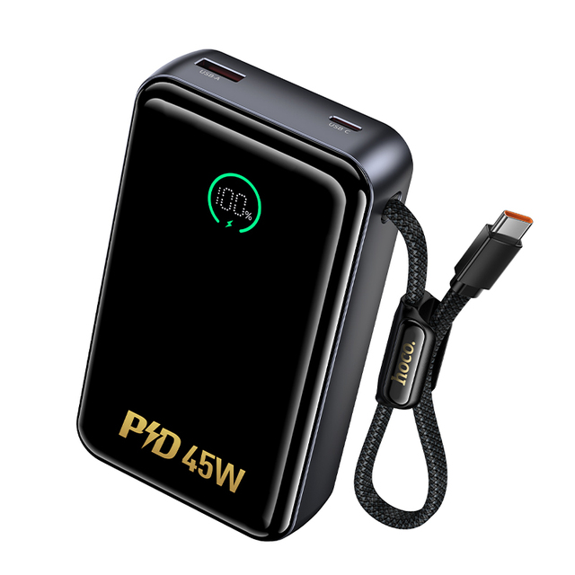 CE FCC RoHS HOCO Q54 20000mAh 77Wh Power Bank Built-in Type-C Cord 45W PD QC Fast Charge LED Digital Screen Compact Charger