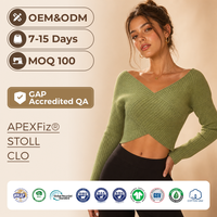 Crop top personnalisé pour femme, style Y2K, pull en tricot côtelé à col en V croisé pour femme