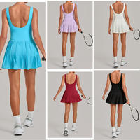 Robe de tennis sans manches pour femme OEM, tenue de plage personnalisée, tissu extensible en nylon et élasthanne plissé, robe de golf avec short
