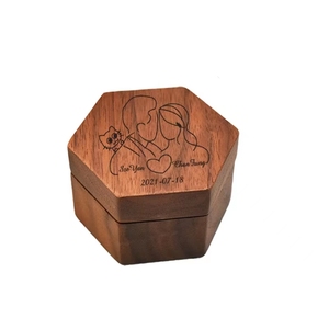 Wood Marriage Proposal Magnet Jewelry Ring Box for Gift Custom Walnut Wooden Hexagon Shaped Solid Customized Size
