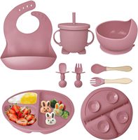 Ensemble d'alimentation pour bébé en silicone personnalisé OEM ODM : assiette à ventouse compartimentée, bavoir, bol, tasse à paille, cuillère et fourchette pour nourrissons et tout-petits