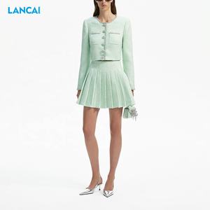 2025 femmes vêtements laine tissu veste et <span class=keywords><strong>jupe</strong></span> plissée en gros mode et élégant 2 pièces <span class=keywords><strong>Blazer</strong></span> costume pour les femmes - Product Image 2