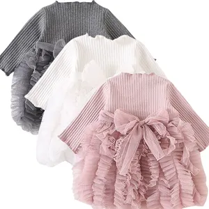 Spring Autumn Children Long-sleeved Stitching Gauze Tutu Dress Sweet Cute Baby Girl Princess Dress Birthday