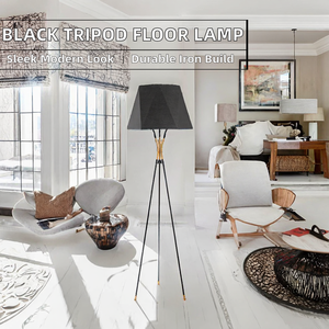 Modern <b>Black</b> Tripod Floor Lamp with Iron <b>Shade</b> Adjustable Arc LED E26 Base Ra90 Stainless Steel for Hotel Bedroom <b>Lighting</b> - Product Image 3