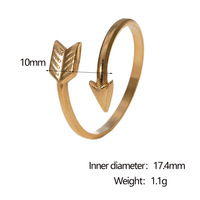 Bagues ajustables uniques et de niche en forme de flèche, en acier inoxydable plaqué or 18 carats, bijoux étanches pour femmes, inaltérables