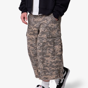 Men Digital Camo Multi Side Cargo Pockets Raw Fray Hem Baggy Cropped Jorts Streetwear OEM Custom - Product Image 2